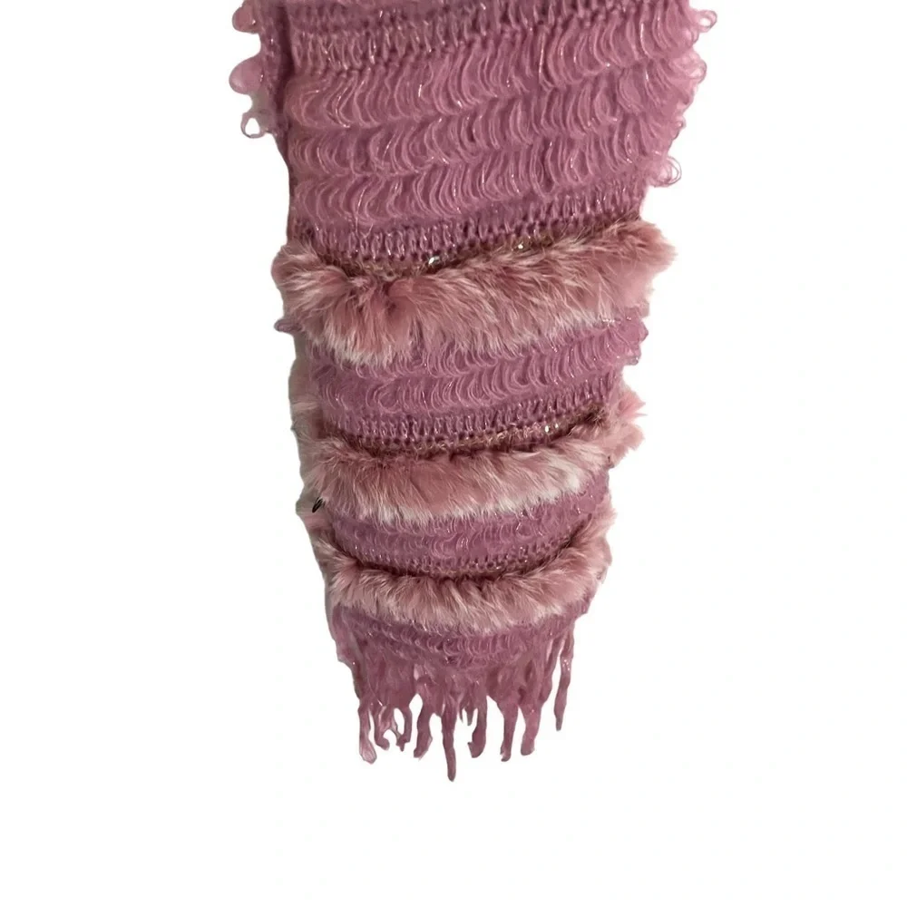 Betsey Johnson Pink Feather Sequin Fringe Knit Scarf NWT